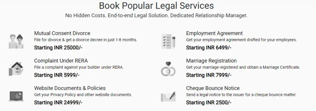 Learn about cost for Legal services in India